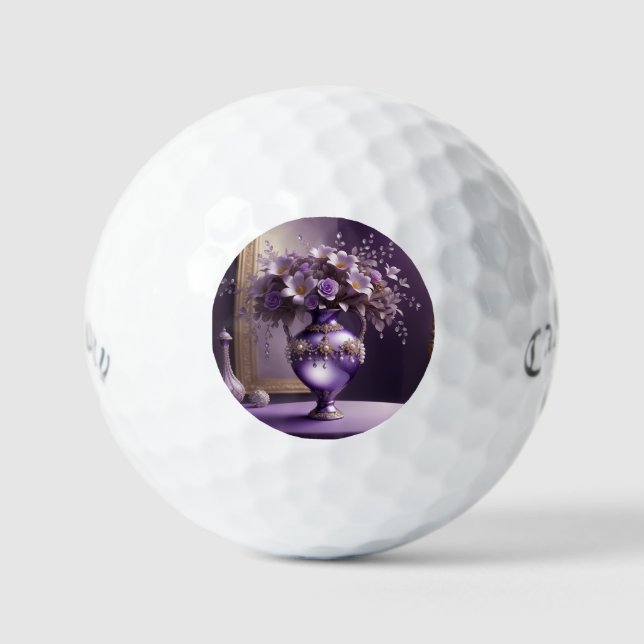 Beautiful elegant light purple round vase decorat golf balls (Front)
