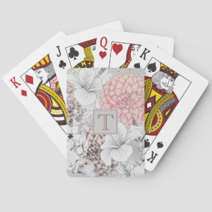 Beautiful Elegant Modern Floral Monogram Poker Cards