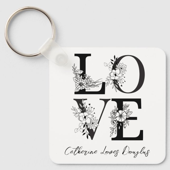 Beautiful Elegant Modern floral personalized love  Keychain (Front)