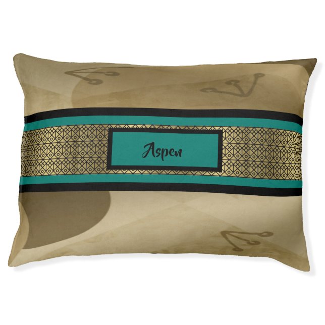 Beautiful Elegant Monogram Turquoise Gold Dog Bed (Front)
