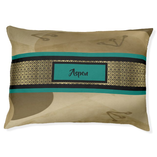 Beautiful Elegant Monogram Turquoise Gold Dog Bed (Front)