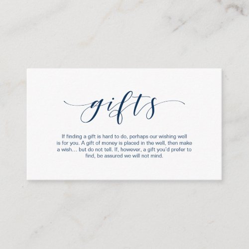 Beautiful elegant Navy Blue font A note on gifts Enclosure Card