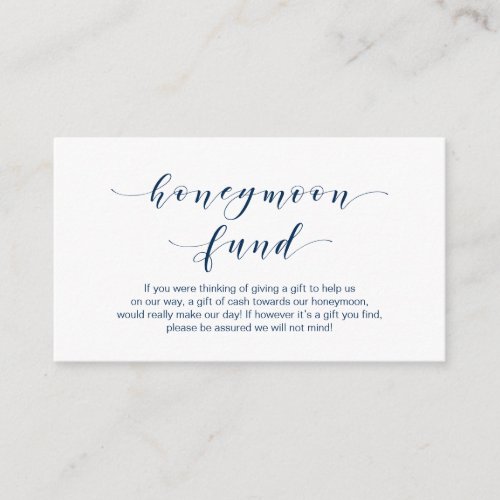 Beautiful Elegant Navy Blue script Honeymoon Fund Enclosure Card