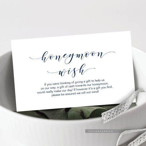 Beautiful Elegant Navy Blue script Honeymoon Wish Enclosure Card