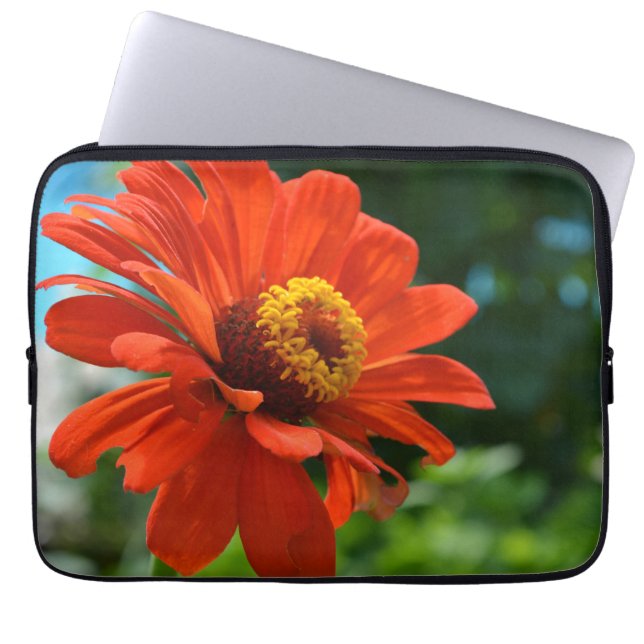 Beautiful elegant orange floral flower laptop sleeve (Front)