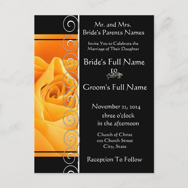 Beautiful Elegant Orange Rose Wedding Invitation (Front)