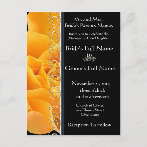 Beautiful Elegant Orange Rose Wedding Invitation