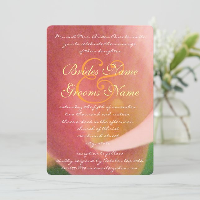 Beautiful Elegant Pale Pink Calla Lily Wedding Invitation (Standing Front)