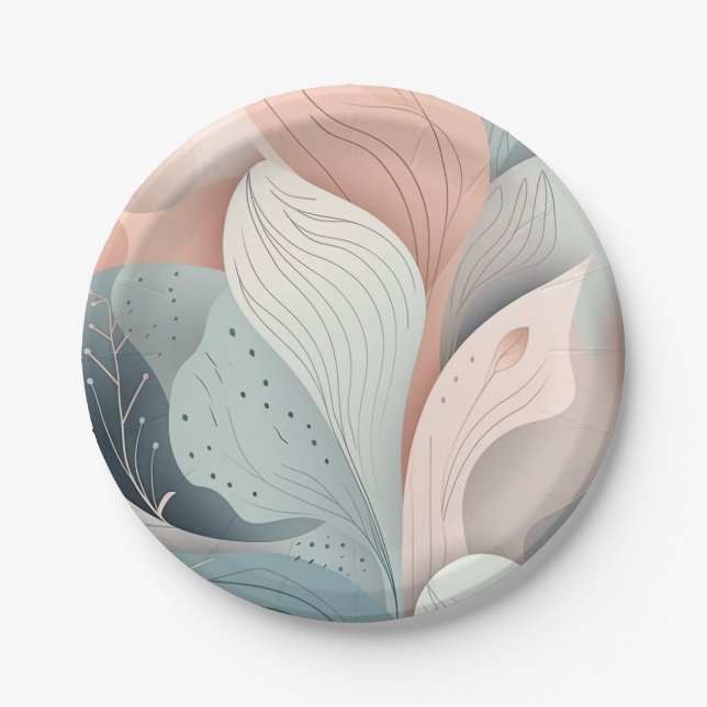 Beautiful elegant pastel leaves design paper plates (Front)