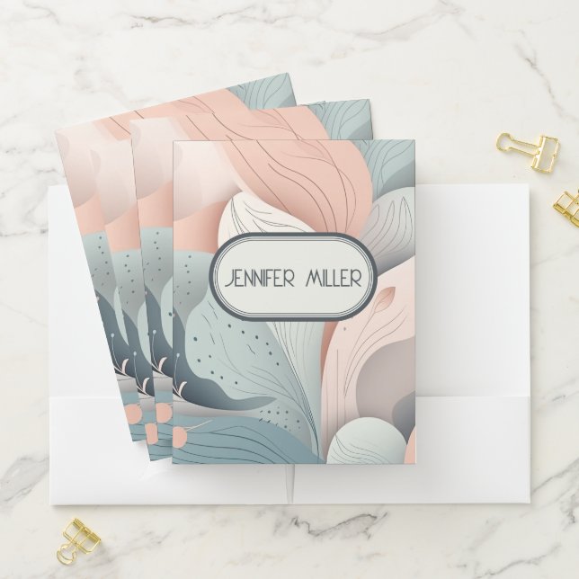 Beautiful elegant pastel leaves design pocket folder (In Situ)