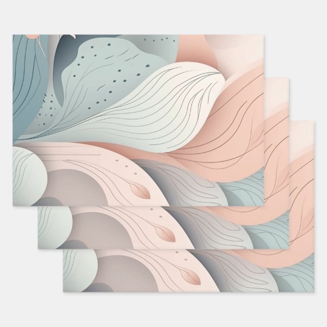 Beautiful elegant pastel leaves design wrapping paper sheets (Set)