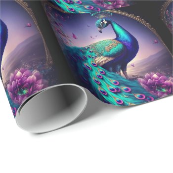 Beautiful Elegant Peacock Bird Wildlife Art Wrapping Paper by azlaird at Zazzle