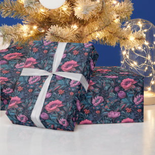 Beautiful Elegant Pink Black Vintage Floral Wrapping Paper