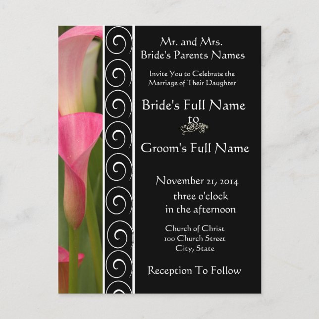 Beautiful Elegant Pink Cala Lily Invitation (Front)