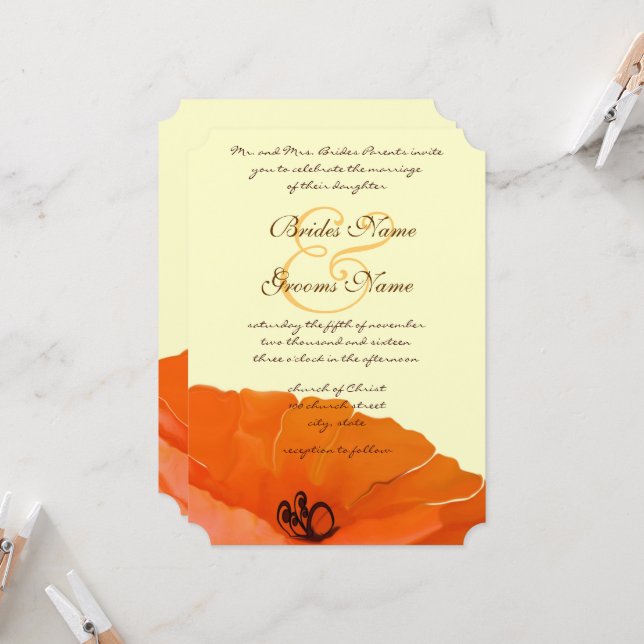 Beautiful Elegant Poppy Wedding Invitation (Front/Back In Situ)