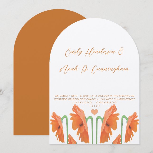 Beautiful Elegant Poppy Wedding Invitation (Front/Back)