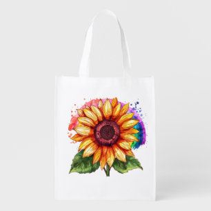 beautiful elegant print with a sunflower  grocery bag