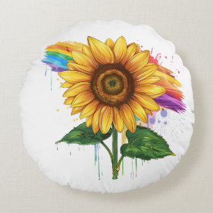 beautiful elegant print with a sunflower round pillow