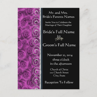Beautiful Elegant Purple Roses Wedding Invitation Postcard