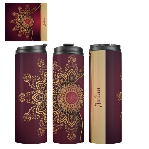 Beautiful Elegant Red Faux Gold Mandala   Thermal Tumbler