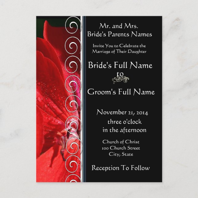 Beautiful Elegant Red Flower Wedding Invitation (Front)