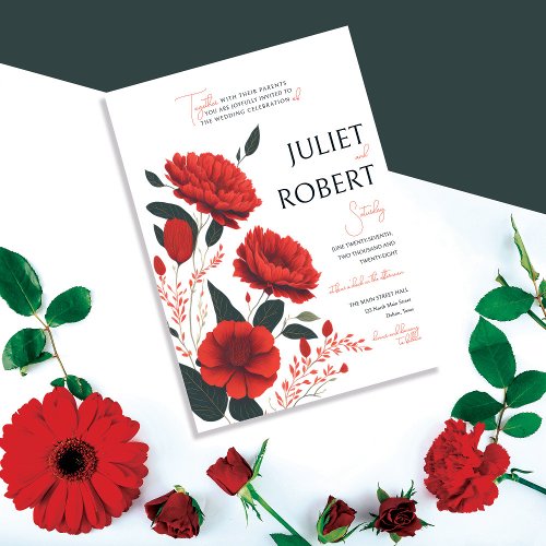 Beautiful Elegant Red Poppy Flowers Wedding Invitation