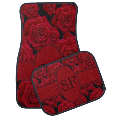 Beautiful  Elegant Red Rose Bloom_ Monogram Car Floor Mat