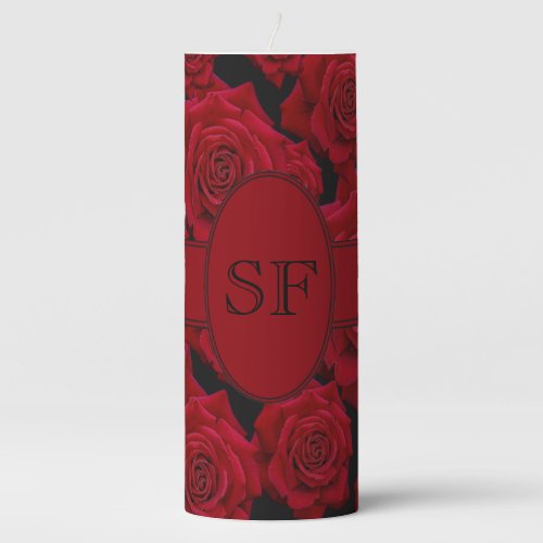 Beautiful  Elegant Red Rose Bloom  Monogram Pillar Candle