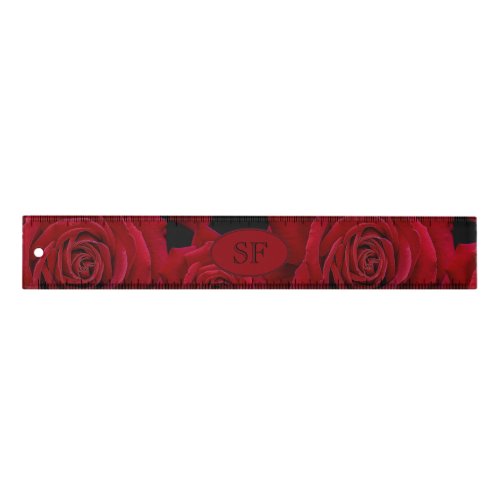 Beautiful  Elegant Red Rose Bloom  Monogram Ruler