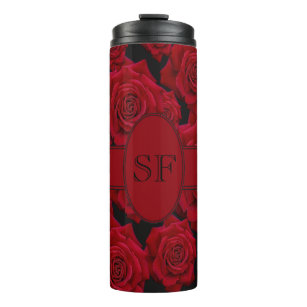 Beautiful & Elegant Red Rose Bloom- Monogram Thermal Tumbler