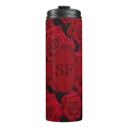 Beautiful  Elegant Red Rose Bloom_ Monogram Thermal Tumbler