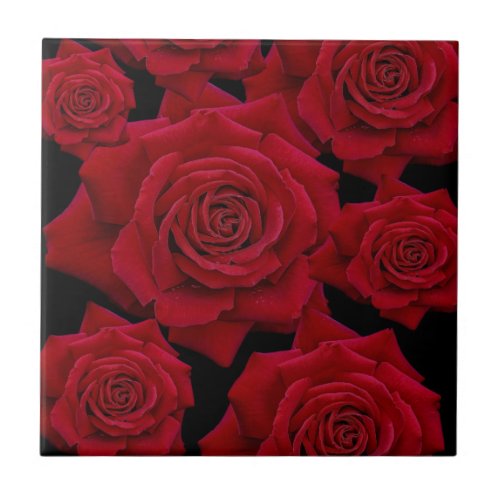 Beautiful  Elegant Red Rose Bloom Pattern Ceramic Tile