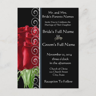 Beautiful Elegant Red Rose Wedding Invitation Postcard