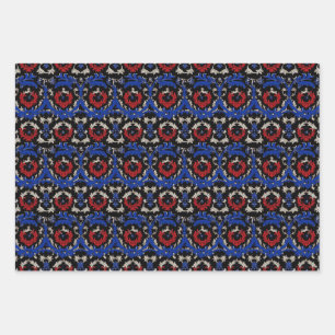 Beautiful Elegant Red White Blue Victorian Pattern Wrapping Paper Sheets