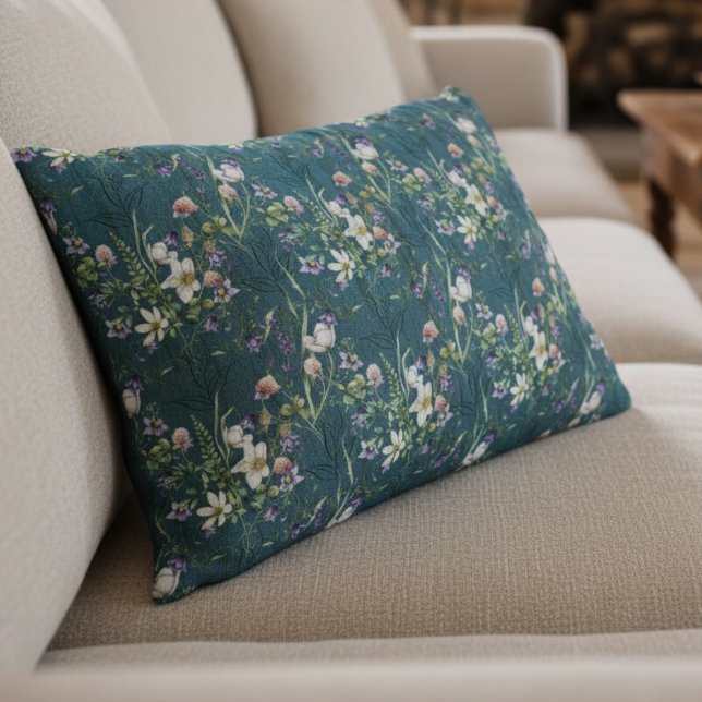 Beautiful Elegant Rustic Wildflowers On Teal Wood Accent Pillow (Creator Uploaded)