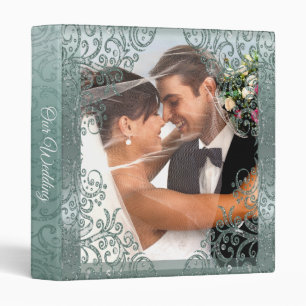 Beautiful Elegant Silver Blue Wedding Photo Album 3 Ring Binder