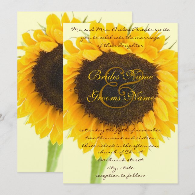 Beautiful Elegant Sunflower Wedding Invitation (Front/Back)
