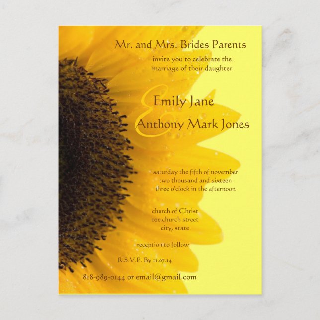 Beautiful Elegant Sunflower Wedding Invitation (Front)