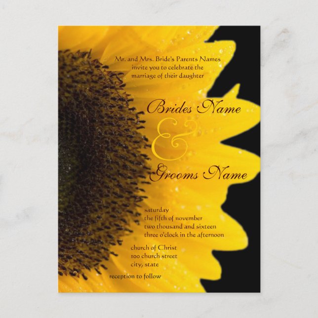 Beautiful Elegant Sunflower Wedding Invitation (Front)