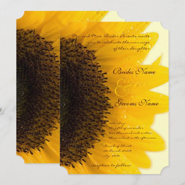 Beautiful Elegant Sunflower Wedding Invitation (Front/Back)