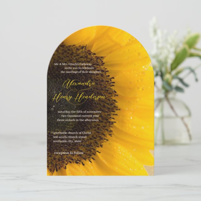 Beautiful Elegant Sunflower Wedding Invitation (Standing Front)