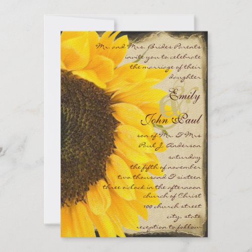 Beautiful Elegant Sunflower Wedding Invitation