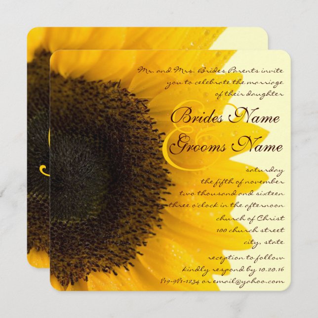 Beautiful Elegant Sunflower Wedding Invitation (Front/Back)