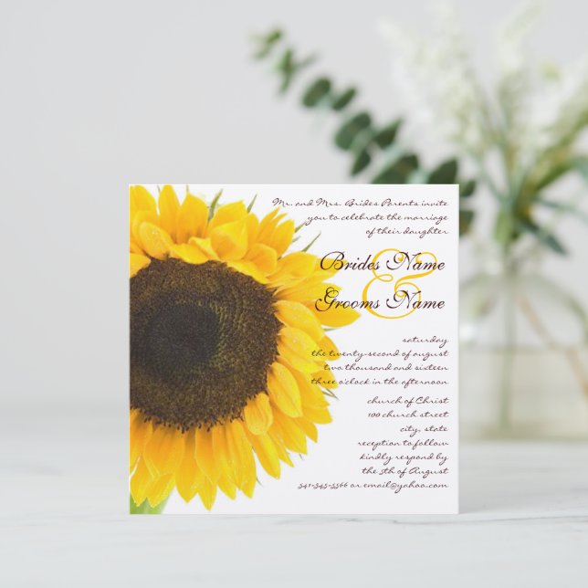 Beautiful Elegant Sunflower Wedding Invitation (Standing Front)