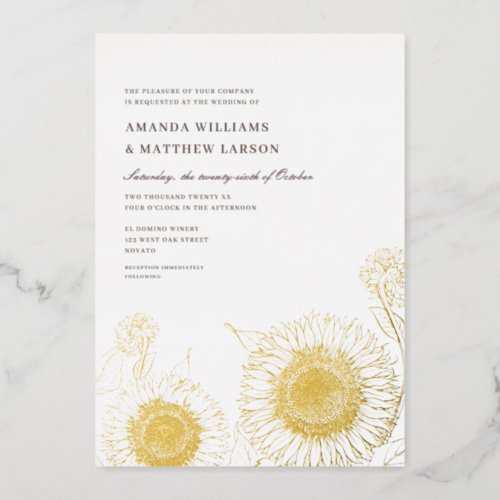 Beautiful  Elegant Sunflowers Fall Wedding REAL Foil Invitation
