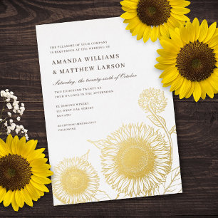 Beautiful + Elegant Sunflowers Fall Wedding REAL Foil Invitation