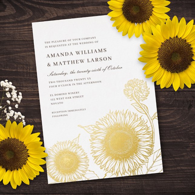 Beautiful + Elegant Sunflowers Fall Wedding REAL Foil Invitation (Creator Uploaded)