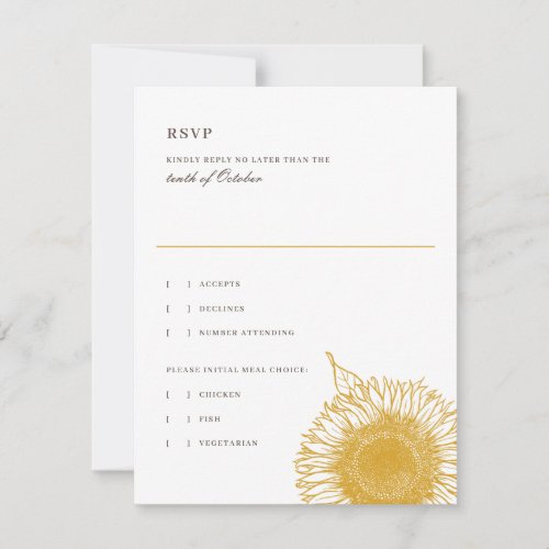 Beautiful  Elegant Sunflowers Fall Wedding Reply  RSVP Card