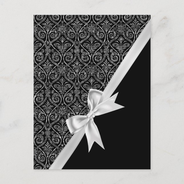 Beautiful elegant trendy black and white damask postcard (Front)