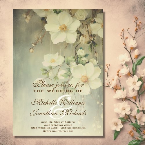 Beautiful Elegant Vintage Flowers Floral Wedding Invitation